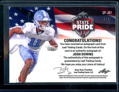 2023 Leaf Metal Josh Downs Rookie State Pride Auto 1/1 Colts