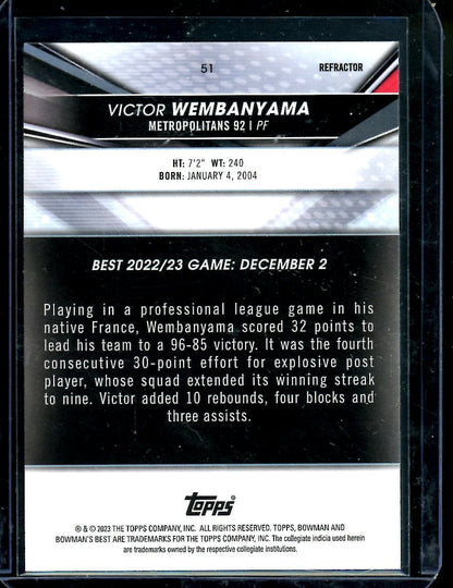 2023 Bowmans Best University Victor Wembanyama Refractor Spurs