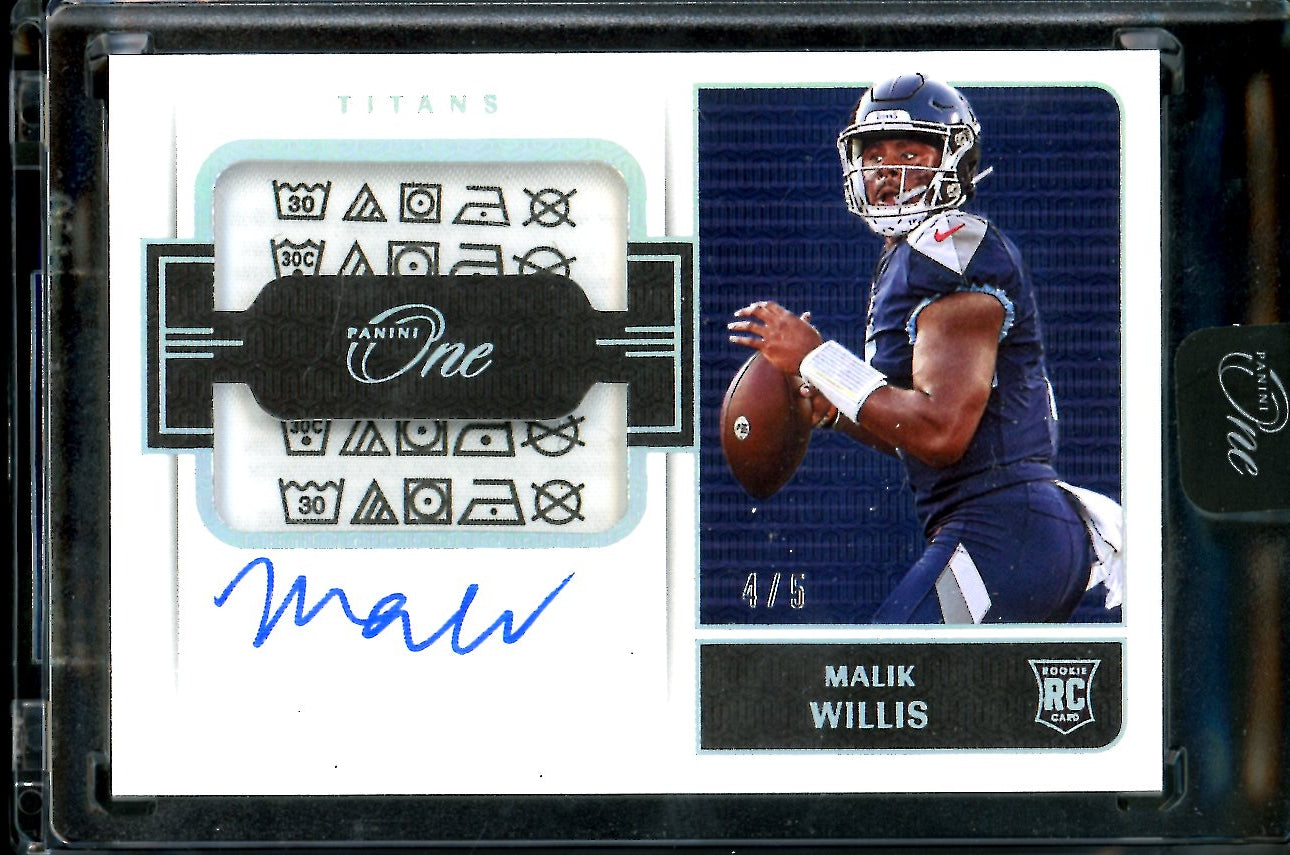 2022 Panini One Malik Willis Rookie Auto RPA Laundry Tag /5 Titans Media 1 of 2