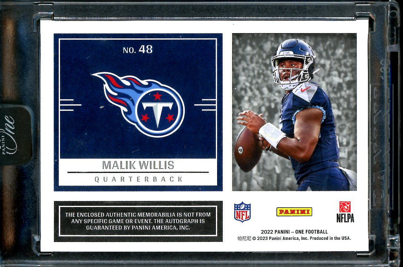 2022 Panini One Malik Willis Rookie Auto RPA Laundry Tag /5 Titans