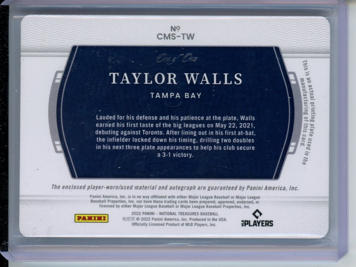 2022 Panini National Treasures Taylor Walls Rookie RPA Printing Plate 1/1 Rays