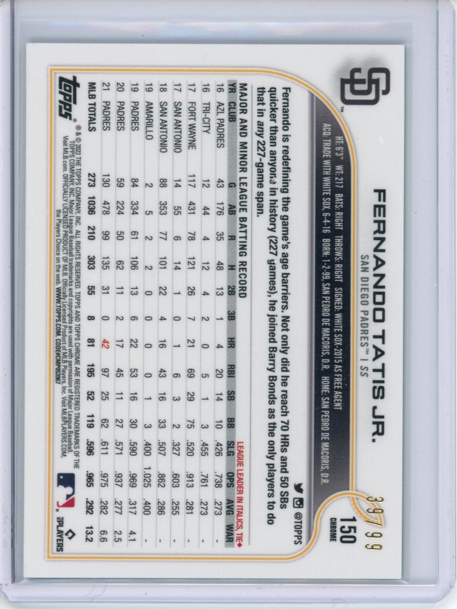 2022 Topps Chrome Fernando Tatis Jr. Green /99 Padres